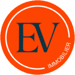 Logo EV Immobilier, syndic de copropriété à Cannes, identité visuelle créée par Simplcom L’agence